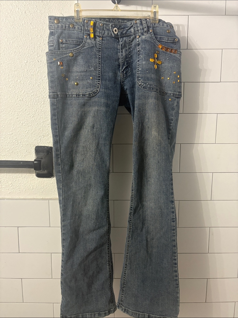 Apollo Jeans Blue Denim Jeans with Gold Stud and Jewels Size 8